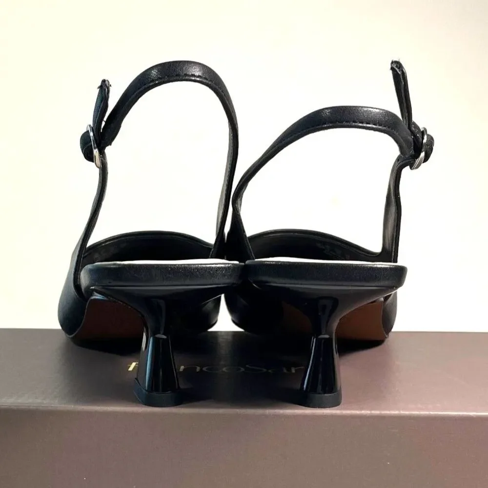 Franco Sarto Jaden Black Leather Kitten Slingback Heels  SZ 11 NEW